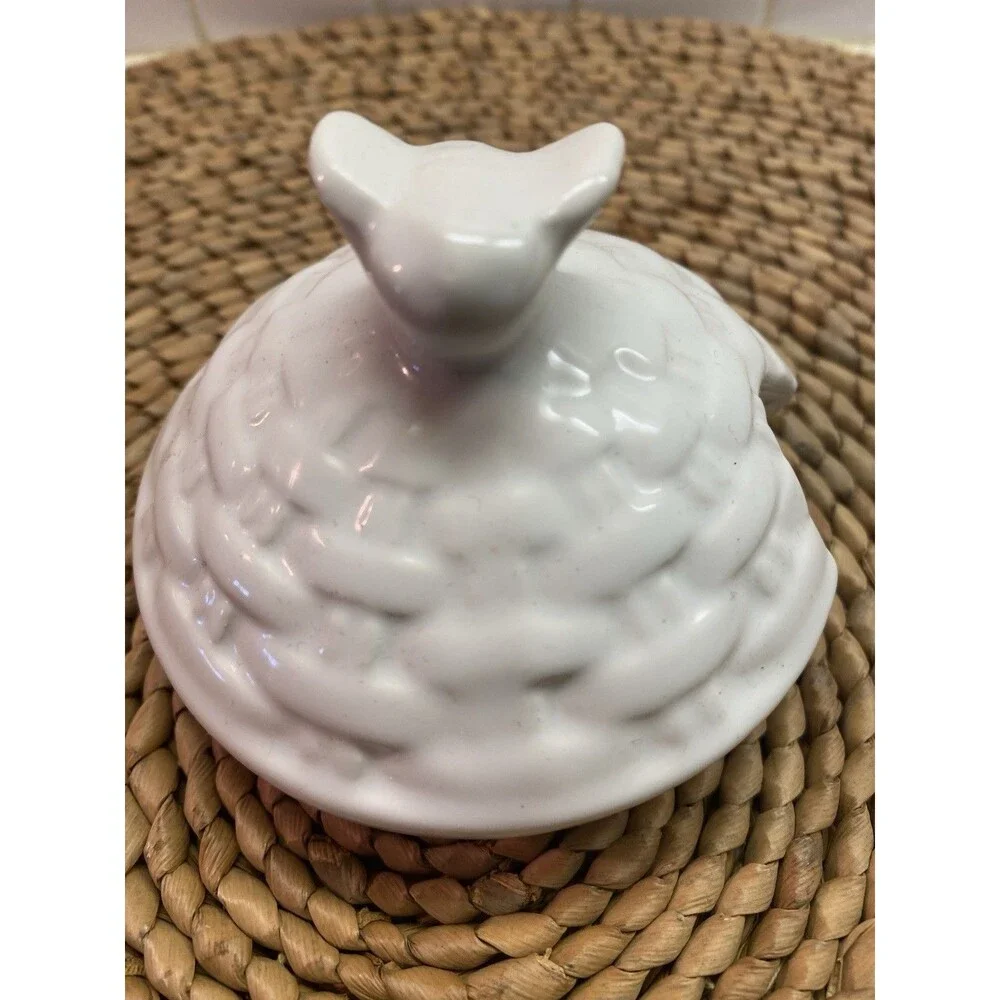 Market Finds White Ceramic Honey Pot w/ Lid & Dipper, 7.5 oz Farmhouse